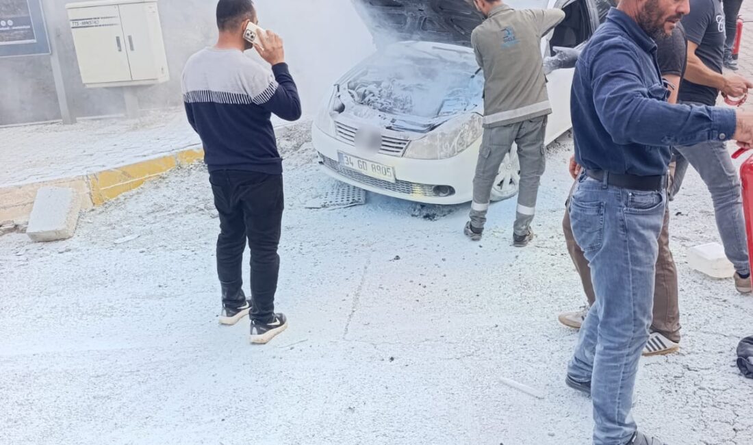 Diyarbakır'da seyir halindeyken alevlere teslim olan otomobil kullanılamaz hale geldi.