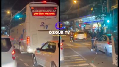 Trabzon’da üzerinde “Amedspor” yazısı bulunan bir otobüse yönelik sergilenen tavırlar
