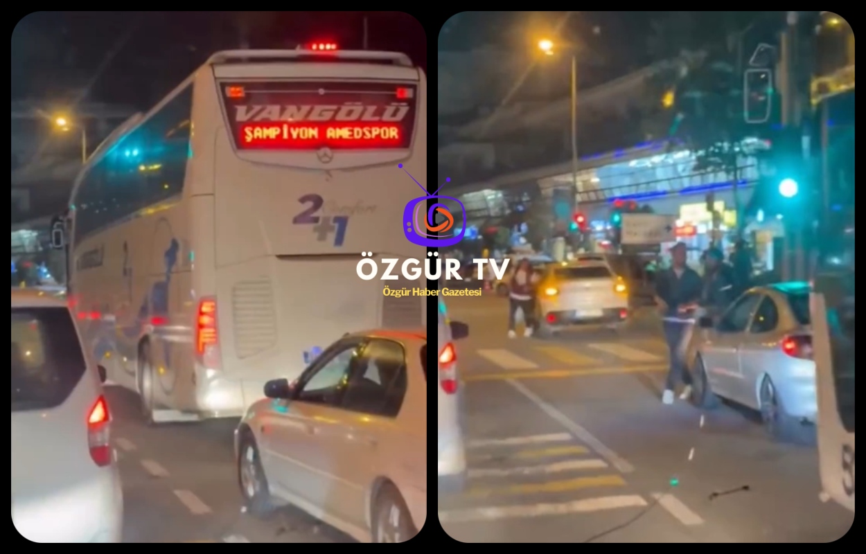 Trabzon’da üzerinde “Amedspor” yazısı bulunan bir otobüse yönelik sergilenen tavırlar