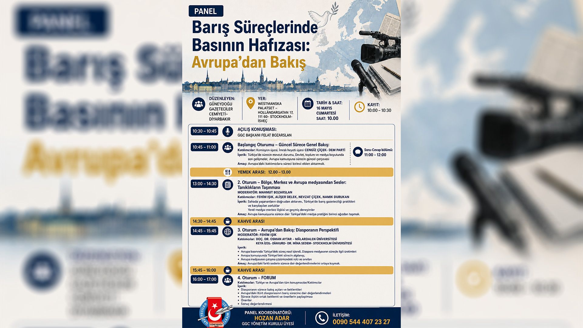 Güneydoğu Gazeteciler Cemiyeti, İsveç’in başkenti Stockholm’de “Barış Süreçlerinde Basının Hafızası: