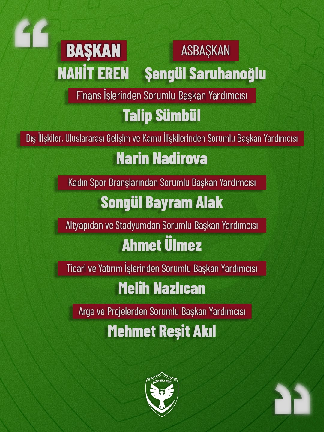 Amedspor'un yeni yönetiminde görev dağılımı açıklandı!