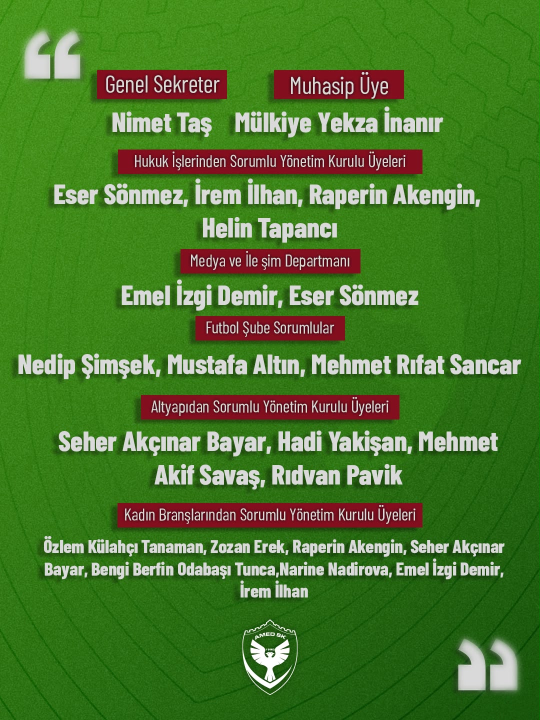 Amedspor'un yeni yönetiminde görev dağılımı açıklandı!
