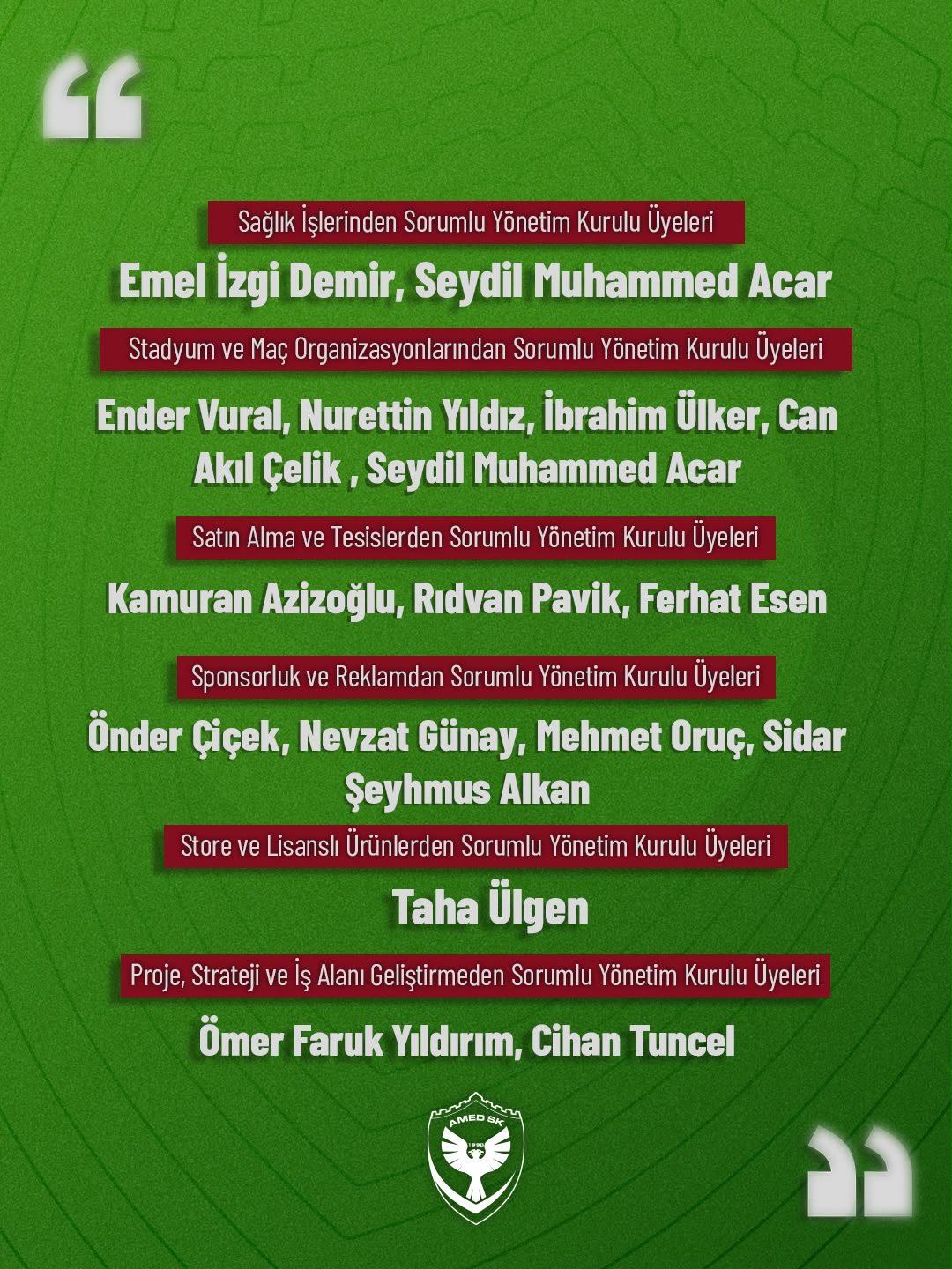 Amedspor'un yeni yönetiminde görev dağılımı açıklandı!