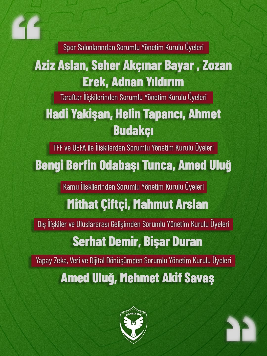Amedspor'un yeni yönetiminde görev dağılımı açıklandı!