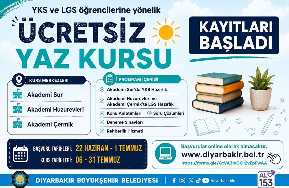 Diyarbakır Büyükşehir Belediyesi, öğrencilerin yaz tatilini verimli değerlendirmeleri ve sınav