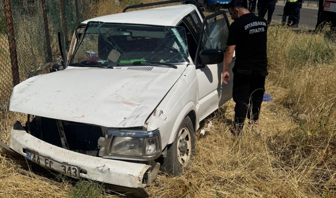 Diyarbakır'ın Ergani ilçesinde sürücüsünün direksiyon hakimiyetini kaybettiği pikap yoldan çıkıp
