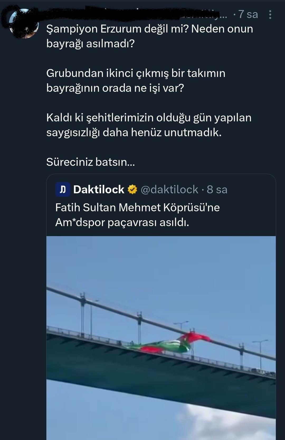 Amedspor bayrağı FSM Köprüsü’ne asıldı, sosyal medyada nefret içerikli yorumlara maruz kaldı!