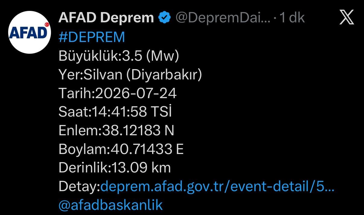 Son Dakika: Diyarbakır'da deprem meydana geldi!