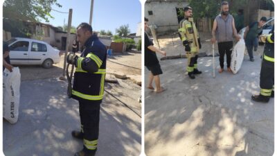 Diyarbakır'ın Bismil ilçesinde bir evin yatak odasında görülen yılan, itfaiye