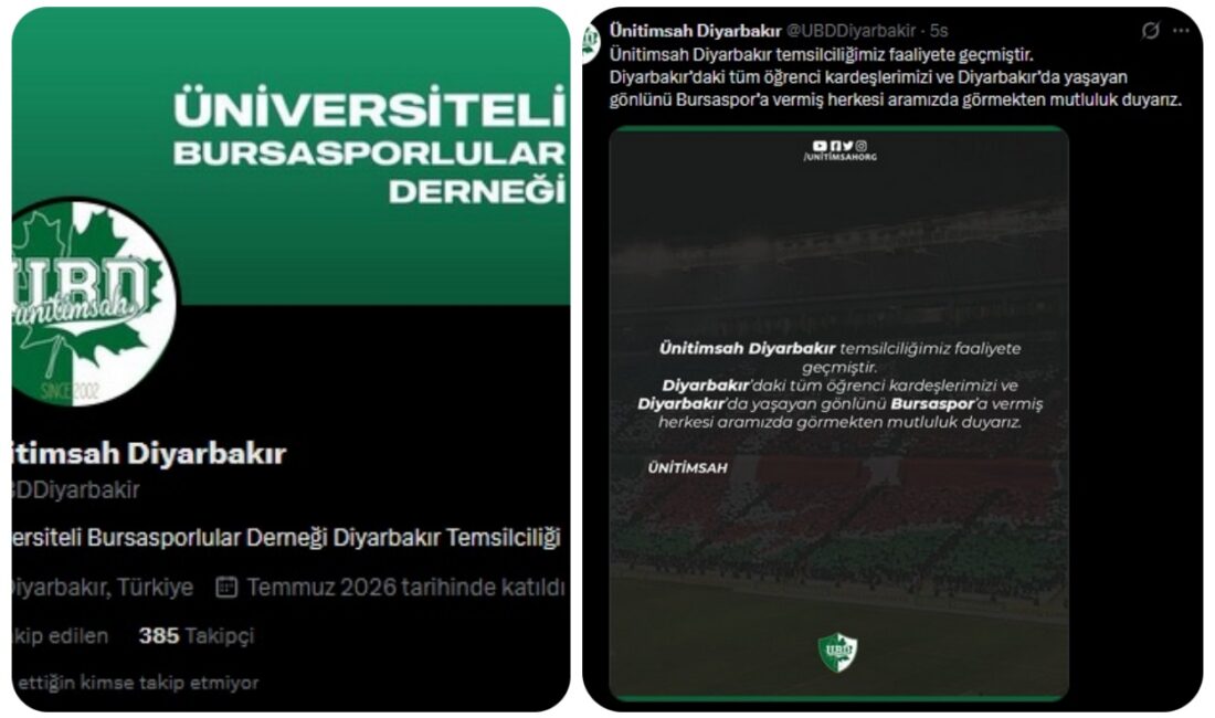 Üniversiteli Bursasporlular Derneği’nin Diyarbakır Temsilciliği, sosyal medya üzerinden yaptığı duyuruyla
