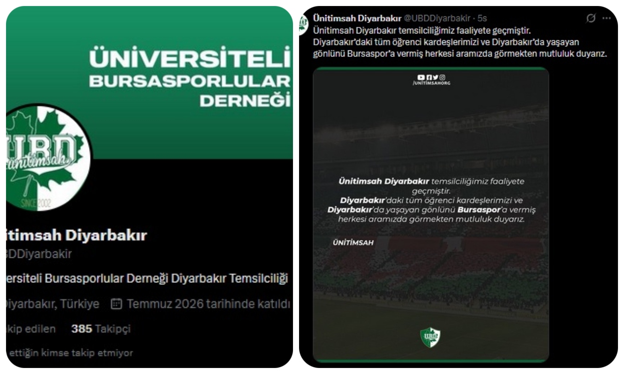 Üniversiteli Bursasporlular Derneği’nin Diyarbakır Temsilciliği, sosyal medya üzerinden yaptığı duyuruyla