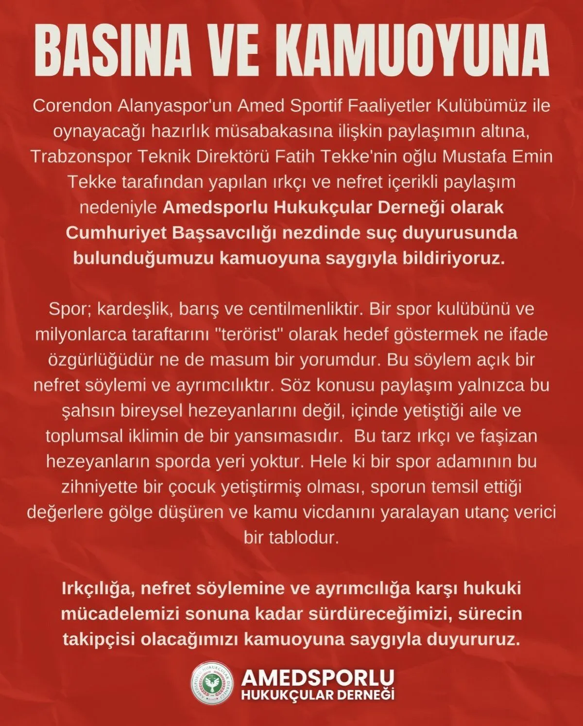 Fatih Tekke'nin oğlundan Amedspor’a ırkçı yorum!
