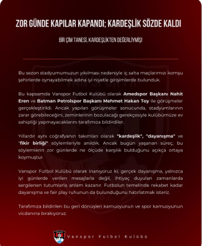 Vanspor, “hani kardeşlik” dedi, Nahit Eren’den açıklama geldi