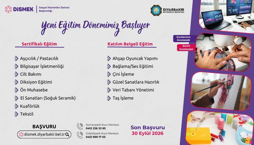 Diyarbakır Büyükşehir Belediyesi, DİSMEK bünyesinde düzenlenecek yeni dönem kursları için