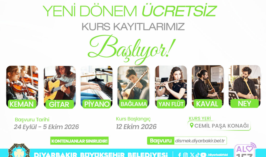 Diyarbakır Büyükşehir Belediyesi, ücretsiz müzik kursları ile resim, seramik ve