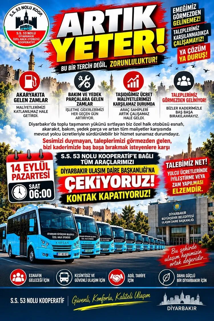 Diyarbakır şoförler zam talebiyle eylem yapacak