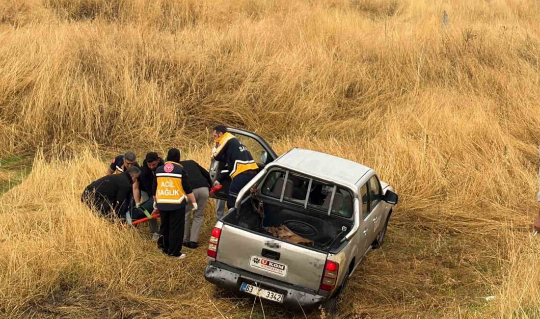 Diyarbakır’da seyir halindeyken lastiği patlayan pikap kontrolden çıkarak şarampole yuvarlandı.